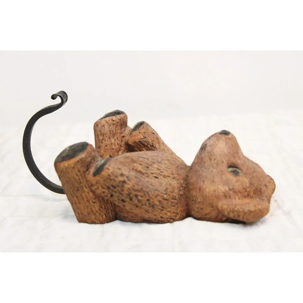Vtg 1983 Ceramic Bear Stick Out Tongue Indoor Hook Coat Hanger Forest Wood look